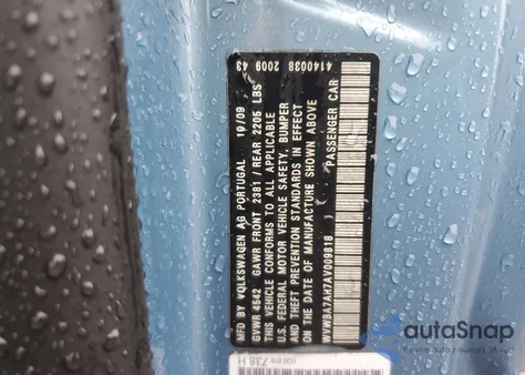 2010 Volkswagen Eos Turbo z USA, uszkodzony, nr VIN WVWBA7AH7AV009818